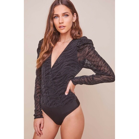 ASTR The Label Bodysuit Black Metallic Wild Night Animal Print NWT Size XS - Picture 1 of 10